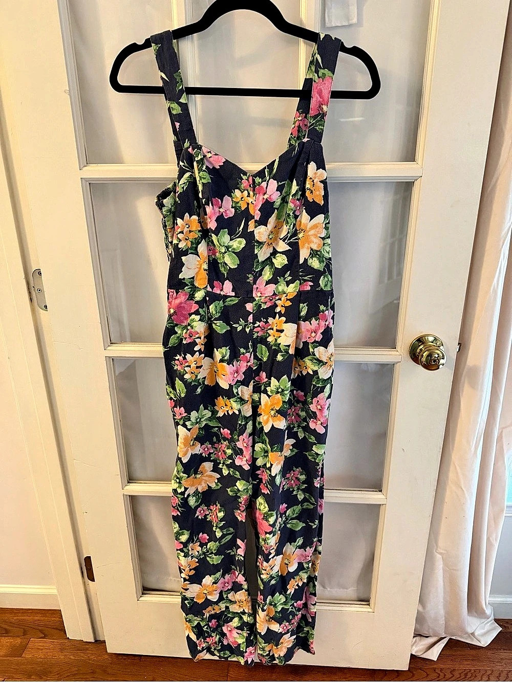 Old Navy Square-Neck Cami Jumpsuit Floral Black & Pink Medium